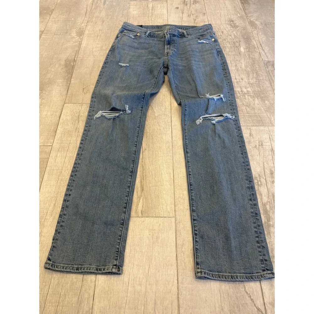 Abercrombie & Fitch Kennan Straight Distressed Stretch Jeans Blue 34x33‎